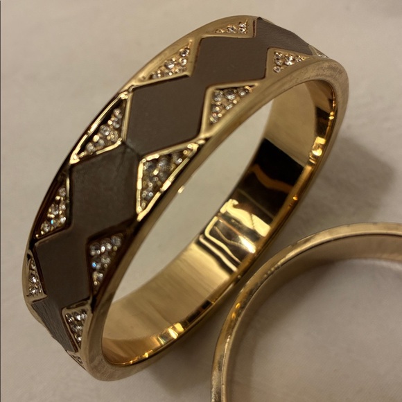 House of Harlow 1960 Bangles/ Bracelets Sunburst Nicole Richie Gold Pave/Leather - Picture 6 of 11